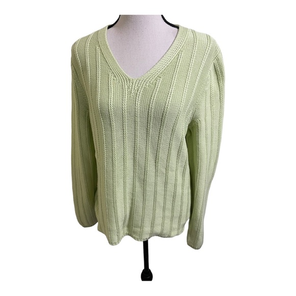 Brooks brothers womens heavy knit V-neck long sleeve sweater light green Large - Picture 2 of 11